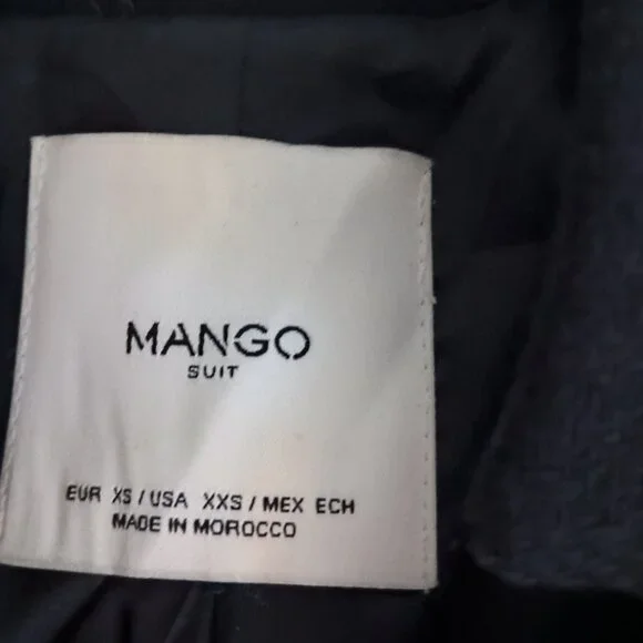 Mango Wool Blend Double Breasted Mid-Thigh Suit Coat Navy Blue Women’s XXS EUC - Picture 9 of 16